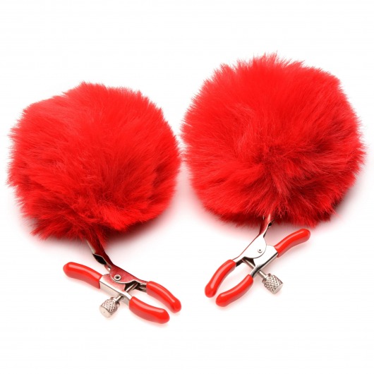 Красные зажимы на соски с помпонами Pom Pom - XR Brands - купить с доставкой в Керчи