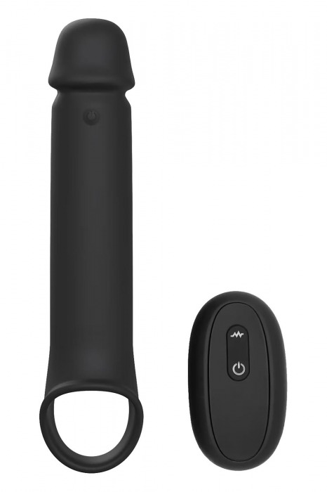 Черная насадка-удлинитель с вибрацией Vibrating Extender With Remote - Dream Toys - в Керчи купить с доставкой