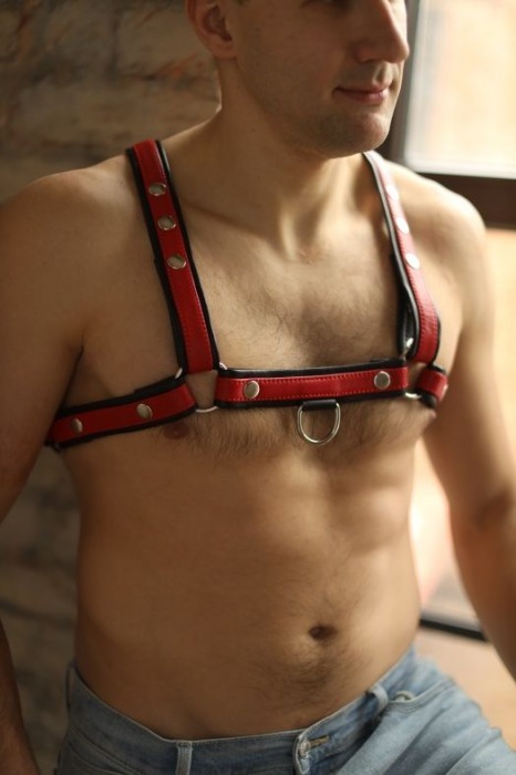Черно-красная мужская портупея Black-Red - БДСМ Арсенал - купить с доставкой в Керчи