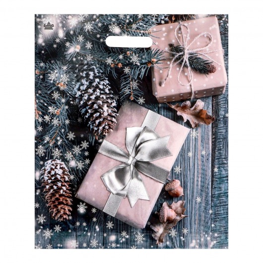 Новогодний пакет с принтом в виде подарков и вырубной ручкой (45х38 см) - Сима-Ленд - купить с доставкой в Керчи