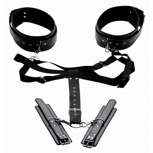 Черная бондажная система Acquire Easy Access Thigh Harness with Wrist Cuffs - XR Brands - купить с доставкой в Керчи