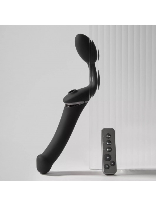 Черный безремневой вибрострапон Strap-On-Me Multi Orgasm Size XL - Strap-on-me - купить с доставкой в Керчи