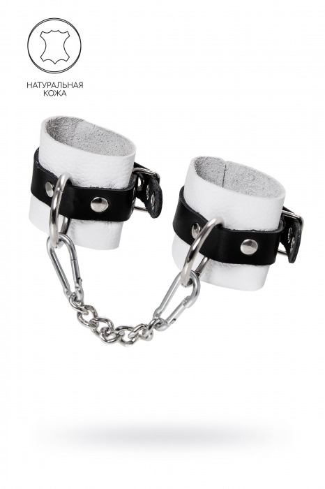 Бело-черные кожаные наручники с одним ремешком с люверсами - Pecado - купить с доставкой в Керчи
