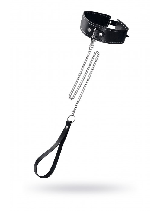 Кожаный двухслойный ошейник с белой строчкой и поводком - Pecado - купить с доставкой в Керчи