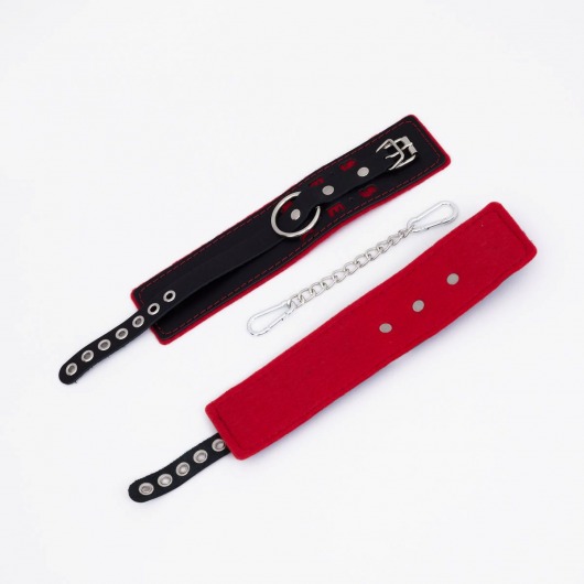 Черно-красные оковы с красной строчкой Sex - Crazy Handmade - купить с доставкой в Керчи