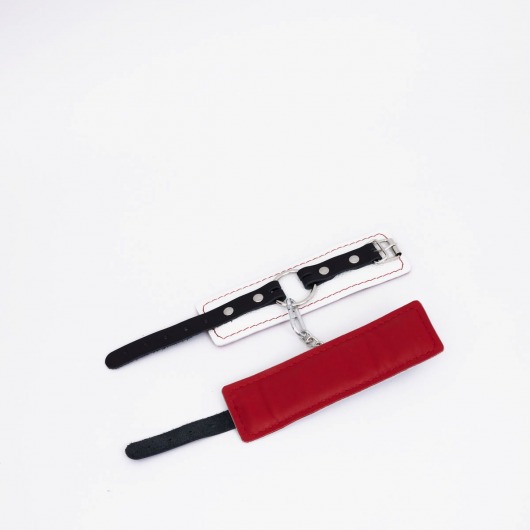 Бело-красные кожаные наручники - Crazy Handmade - купить с доставкой в Керчи