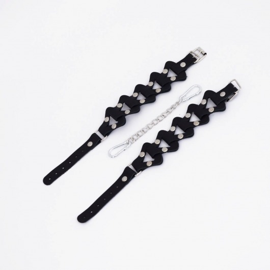 Черные кожаные наручники из звеньев - Crazy Handmade - купить с доставкой в Керчи