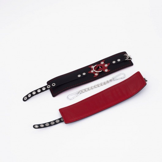 Черные кожаные оковы с красным декором и строчкой - Crazy Handmade - купить с доставкой в Керчи