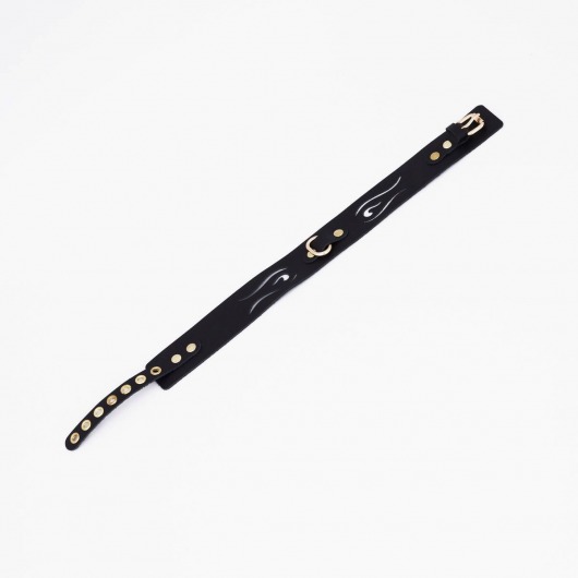 Черный кожаный ошейник с золотистой фурнитурой - Crazy Handmade - купить с доставкой в Керчи