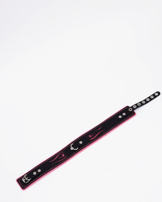 Черно-розовый кожаный ошейник с розовой строчкой - Crazy Handmade - купить с доставкой в Керчи