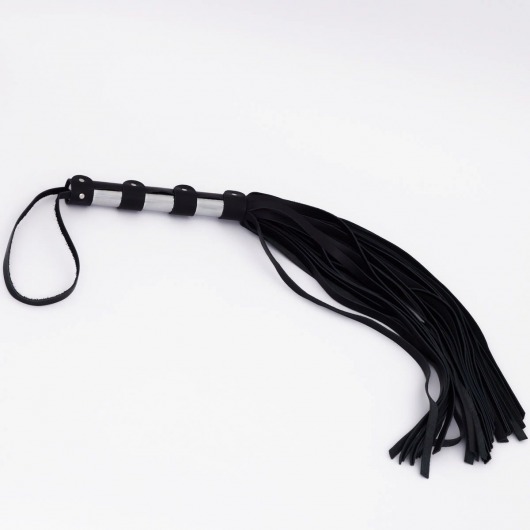 Черный кожаный флоггер со стальной ручкой - 45 см. - Crazy Handmade - купить с доставкой в Керчи