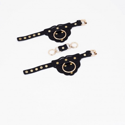 Черные наручники с золотистой фурнитурой - Crazy Handmade - купить с доставкой в Керчи