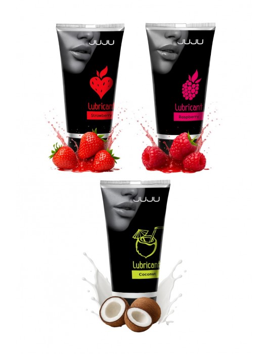 Набор из 3 съедобных лубрикантов JUJU (клубника, малина, кокос) - JuJu - купить с доставкой в Керчи