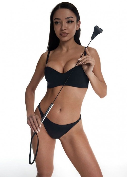 Стек с черным кожаным наконечником в виде сердца и металлической ручкой - 67 см. - Crazy Handmade - купить с доставкой в Керчи