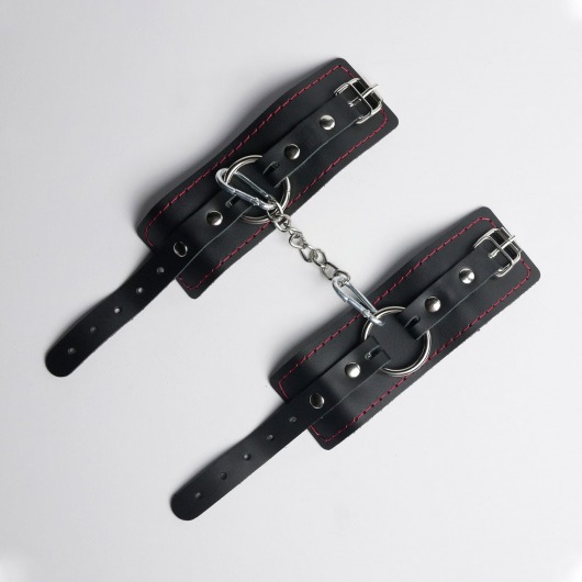 Черные кожаные наручники с красной строчкой - Crazy Handmade - купить с доставкой в Керчи