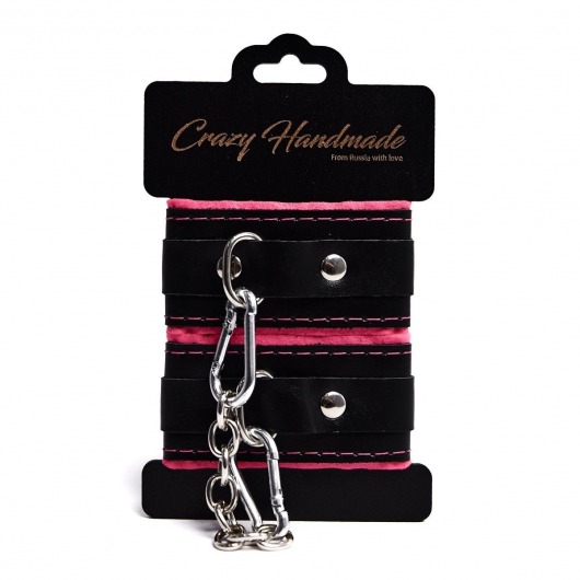 Черно-розовые скругленные наручники с мягкой подкладкой - Crazy Handmade - купить с доставкой в Керчи