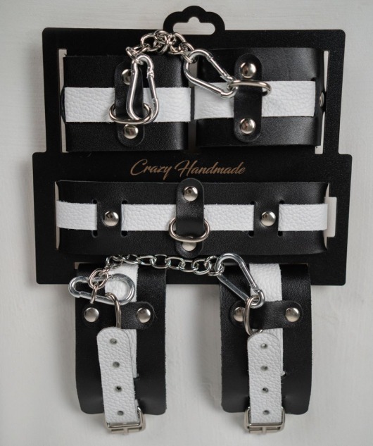 Набор фиксаторов из черной и белой натуральной кожи - Crazy Handmade - купить с доставкой в Керчи