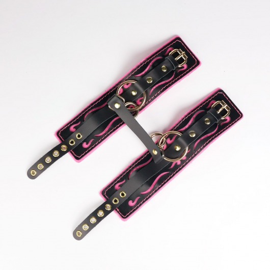 Черные кожаные оковы с розовой строчкой - Crazy Handmade - купить с доставкой в Керчи