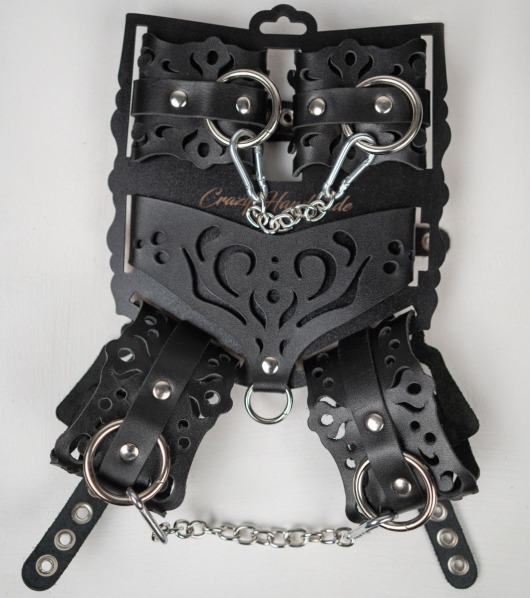 Черный ажурный кожаный набор фиксаций - Crazy Handmade - купить с доставкой в Керчи