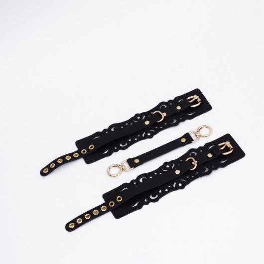 Черный кожаные оковы с узорами и золотистой фурнитурой - Crazy Handmade - купить с доставкой в Керчи