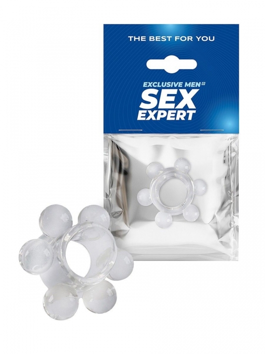 Прозрачное эрекционное кольцо с 6 стимулирующими шариками - Sex Expert - в Керчи купить с доставкой