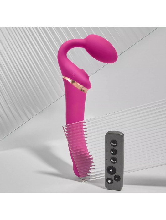 Ярко-розовый безремневой страпон Multi Orgasm Bendable Strap-On size XL с клиторальной стимуляцией - Strap-on-me - купить с доставкой в Керчи