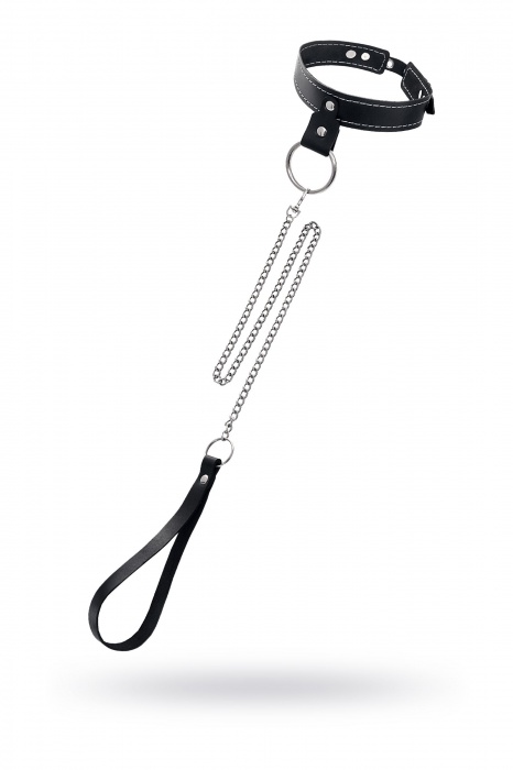 Черный узкий однослойный ошейник с серебристым поводком-цепочкой - Pecado - купить с доставкой в Керчи