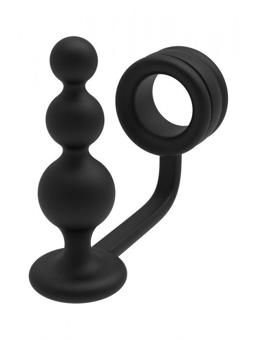 Черное эрекционное кольцо с анальной елочкой Cockring With Beaded Anal Plug - Dream Toys - в Керчи купить с доставкой