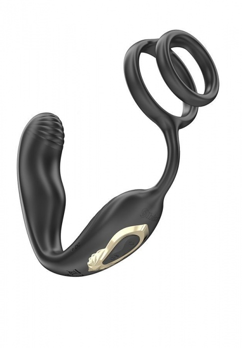 Черная анальная пробка с вращением и эрекционными кольцами - Ibiza - в Керчи купить с доставкой