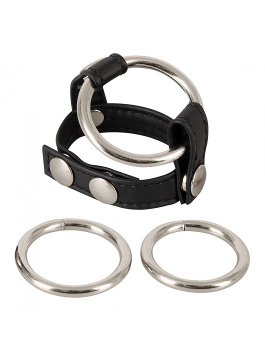 Подхват для мошонки с 3 съемными эрекционными кольцами Leder-Riemen - Orion - в Керчи купить с доставкой