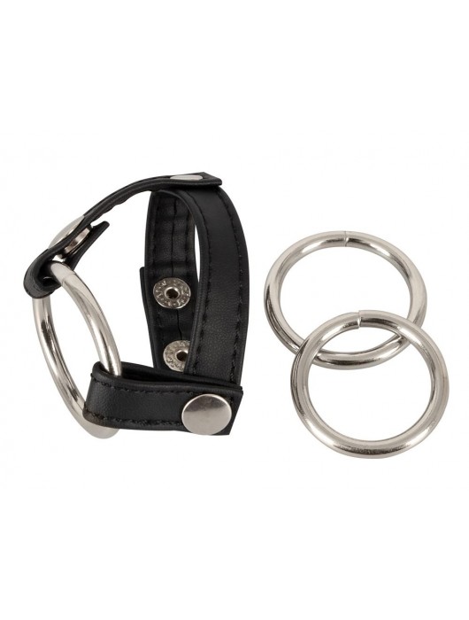 Подхват для мошонки с 3 съемными эрекционными кольцами Leder-Riemen - Orion - в Керчи купить с доставкой