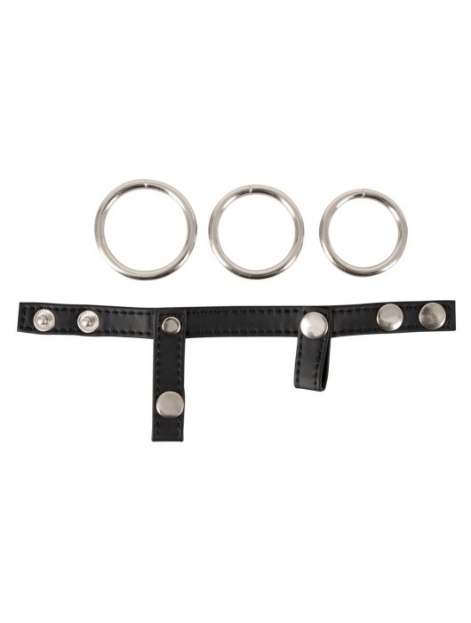 Подхват для мошонки с 3 съемными эрекционными кольцами Leder-Riemen - Orion - в Керчи купить с доставкой