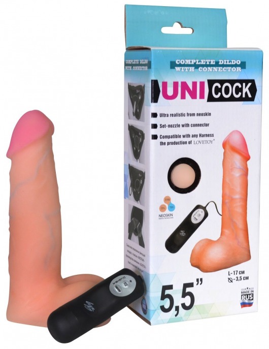 Фаллическая насадка Харнесс UNICOCK 5,5  с вибрацией - 17 см. - LOVETOY (А-Полимер) - купить с доставкой в Керчи