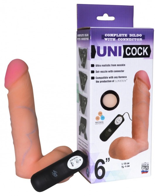 Фаллическая насадка Харнесс UNICOCK 6  с вибрацией - 18 см. - LOVETOY (А-Полимер) - купить с доставкой в Керчи