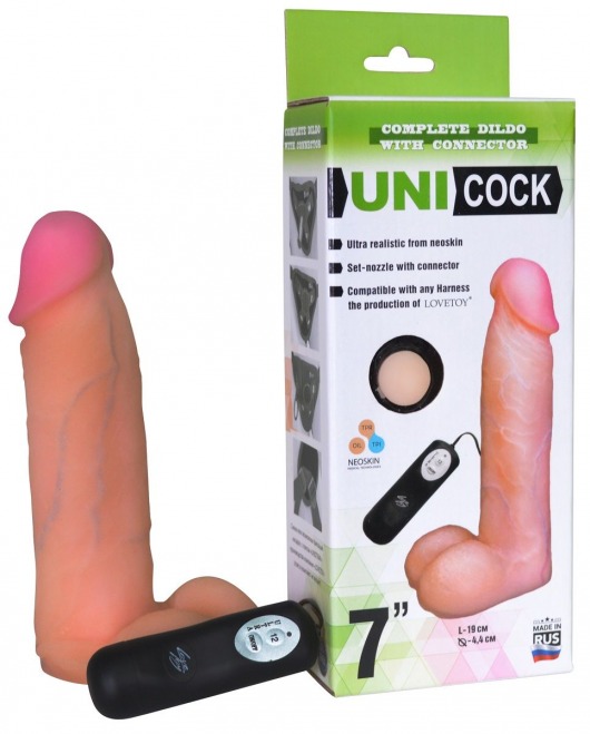 Фаллическая насадка Харнесс UNICOCK 7  с вибрацией - 19 см. - LOVETOY (А-Полимер) - купить с доставкой в Керчи