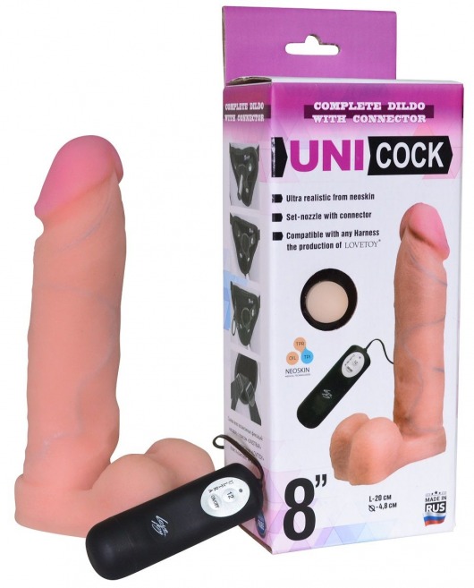 Фаллическая насадка Харнесс UNICOCK 8  с вибрацией - 20 см. - LOVETOY (А-Полимер) - купить с доставкой в Керчи