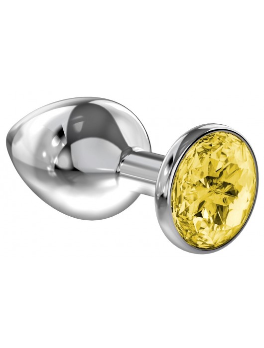 Малая серебристая анальная пробка Diamond Yellow Sparkle Small с жёлтым кристаллом - 7 см. - Lola Games - купить с доставкой в Керчи
