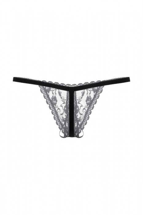 Черные ажурные трусики с вырезом и завязочкой - SoftLine купить с доставкой