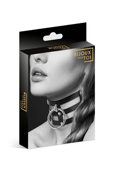 Чёрный тройной чокер с большим кольцом - Bijoux Pour Toi - купить с доставкой в Керчи