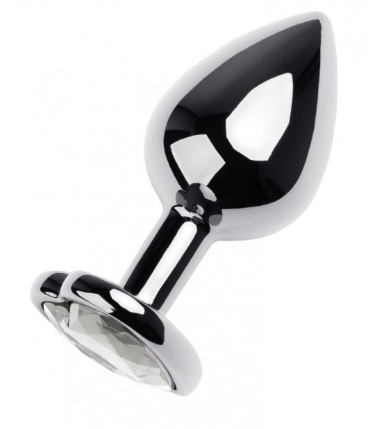 Серебристая анальная пробка с прозрачным кристаллом-сердцем - 8 см. - ToyFa - купить с доставкой в Керчи