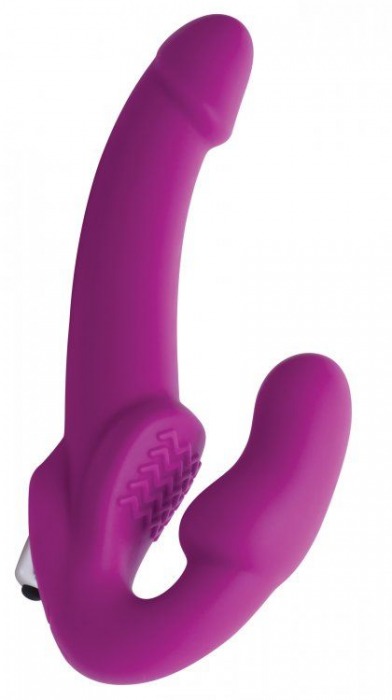 Ярко-розовый безремневой вибрострапон Evoke Vibrating Strapless Silicone Strap-on Dildo - XR Brands - купить с доставкой в Керчи