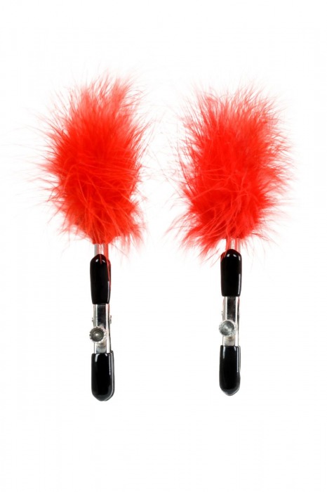 Зажимы для сосков с красным пухом Theatre - ToyFa - купить с доставкой в Керчи