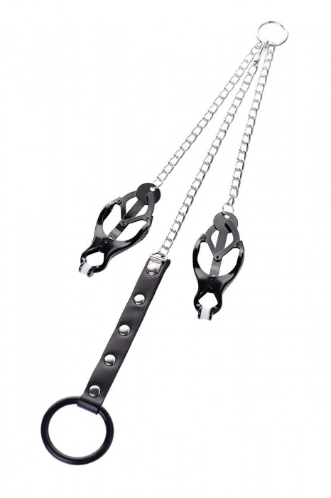 Черно-серебристые зажимы для сосков с кольцом для пениса TOYFA Metal - ToyFa - купить с доставкой в Керчи