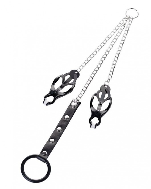 Черно-серебристые зажимы для сосков с кольцом для пениса TOYFA Metal - ToyFa - купить с доставкой в Керчи